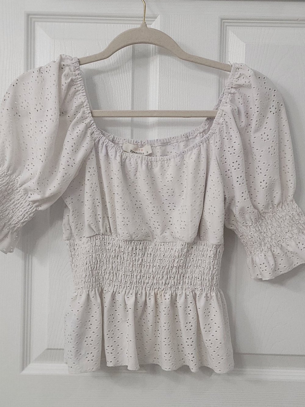 URBAN Romantics White Eyelet Smocked Peasant Blouse